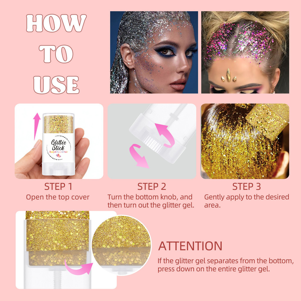 ผู้ชายผู้หญิง Glitter ทรงผม Glitter Sequins Face Body Mermaid แต่งหน้าเจลครีม Glitter Stick เจล Stic