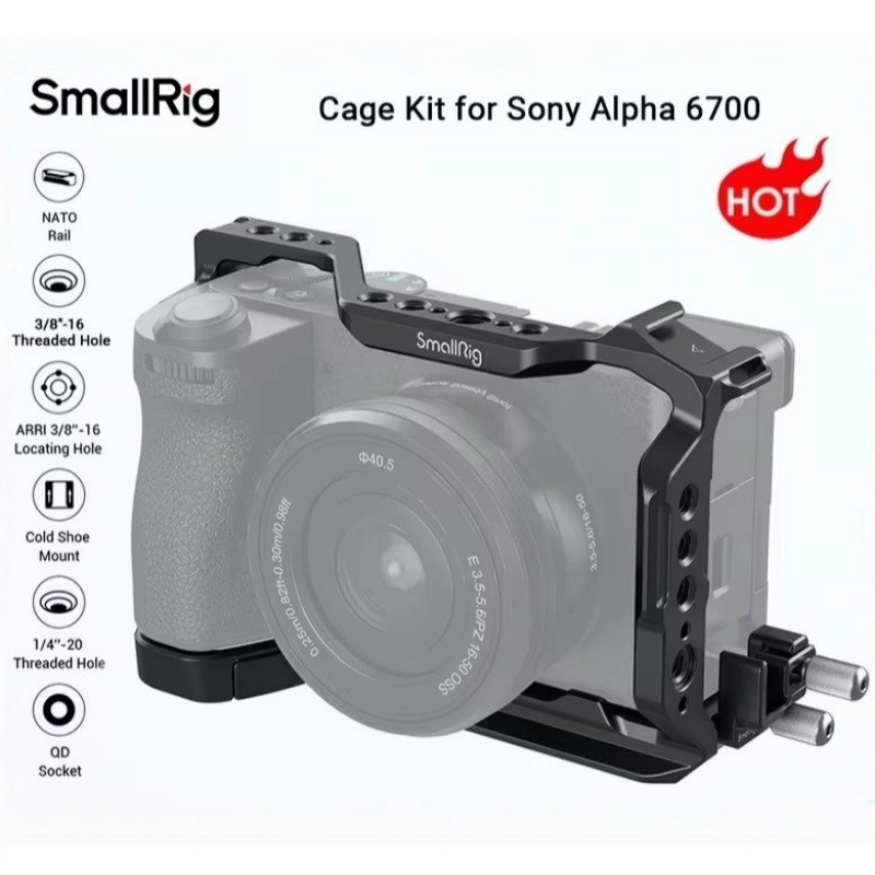 SmallRig Cage Kit 4336 สําหรับ Sony A6700 | กรงครึ่งแผ่นฐานและตัวยึดรองเท้าเย็นคู่พร้อมจุดยึดหลายจุด