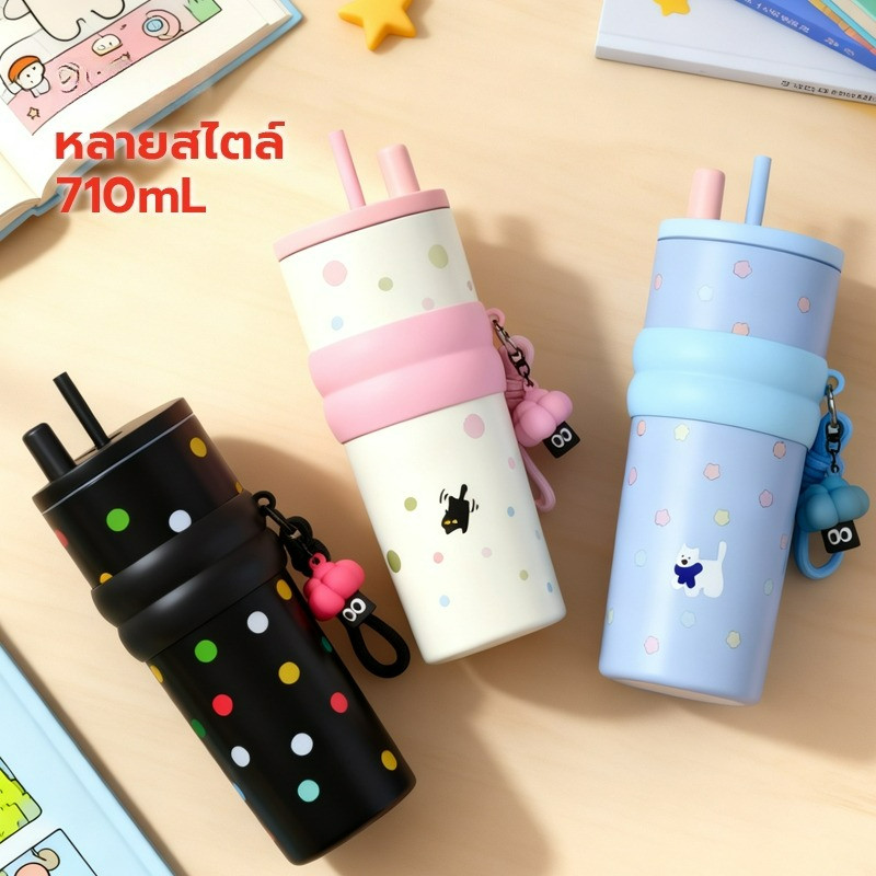 CUP.LAB กระติกน้ำสแตนเลสเกรด 316 ขวดน้ำ ฟอง การ์ตูนแพนด้ากระติกน้ําร้อนถ้วย 710มล ถ้วยฉนวนแบบพกพา-260  024B