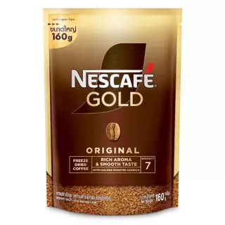 NESCAFÉ Gold Freeze Dried Instant Coffee เนสกาแฟ โกลด์ กาแฟสำเร็จรูป ชนิดฟรีซดราย แบบถุง ขนาด 160 กรัม (แพ็ค 5 ถุง)