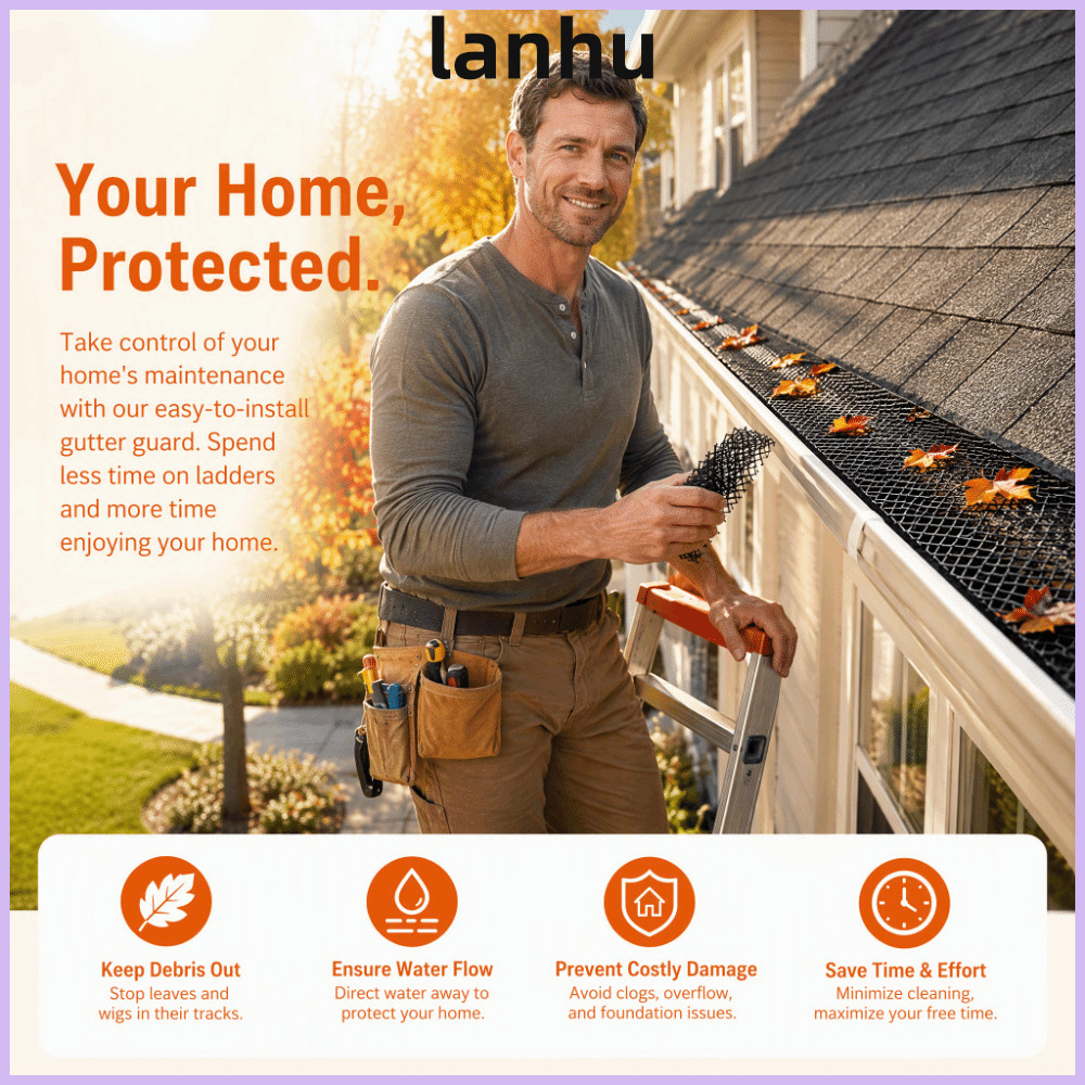 LANHU Gutter Leaf Guard Roll, พลาสติกกรองเศษ Gutter Guard ตาข่ายม้วน, นํากลับมาใช้ใหม่ติดตั้งง่ายพลา