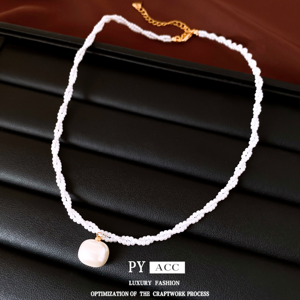 18k ทองแท้ไฟฟ้า Double-Layer Pearl Winding จี้สร้อยคอหรูหรา High-End Clavicle Chain ประณีต All-Match