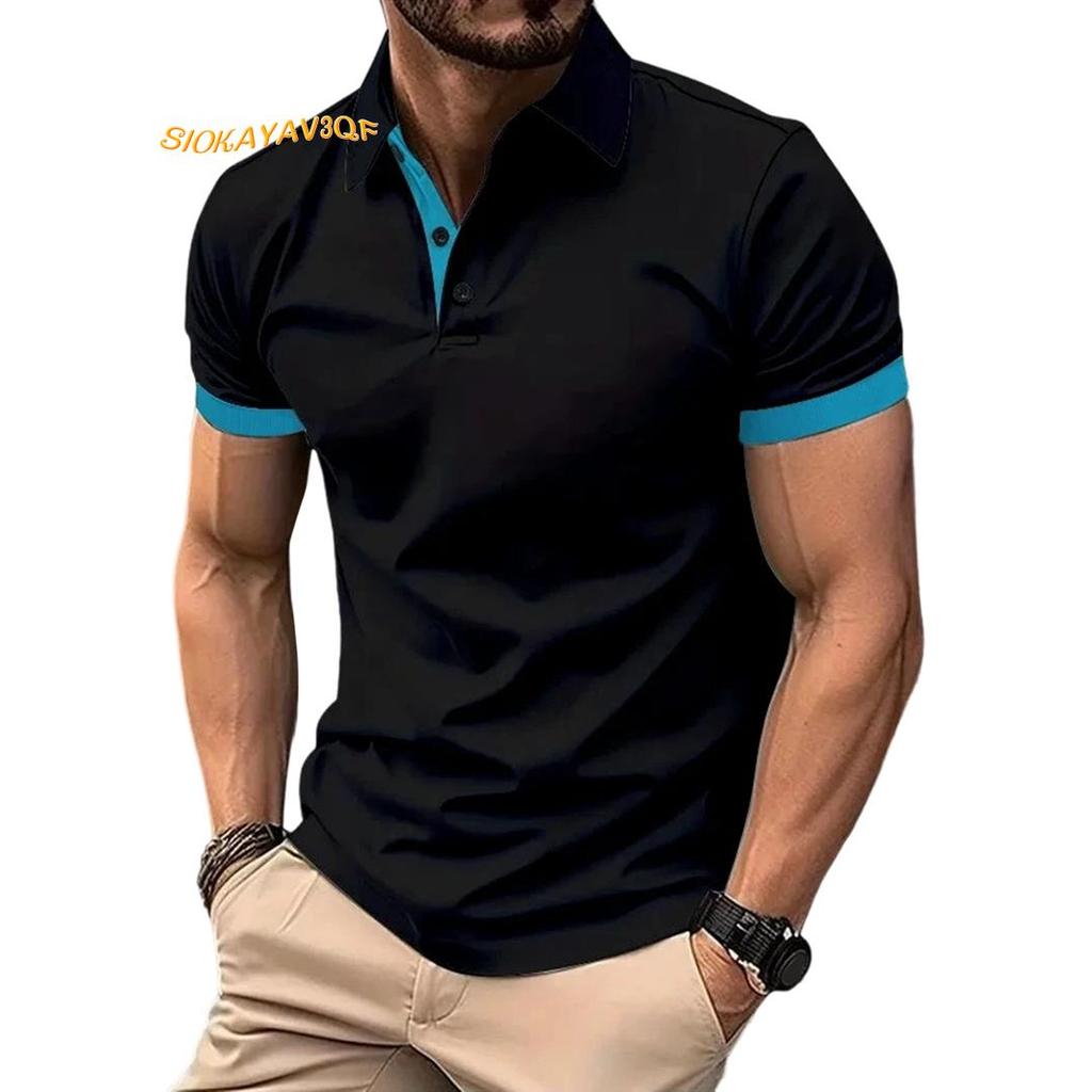 Men Shirts Regular Fit Stretching Golf Shirts Black & Blue. ล
