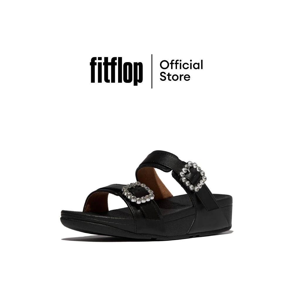 FITFLOP LULU CRYSTAL-BUCKLE SLIDES รองเท้าแตะผู้หญิง รุ่น E1E-090 สี BLACK