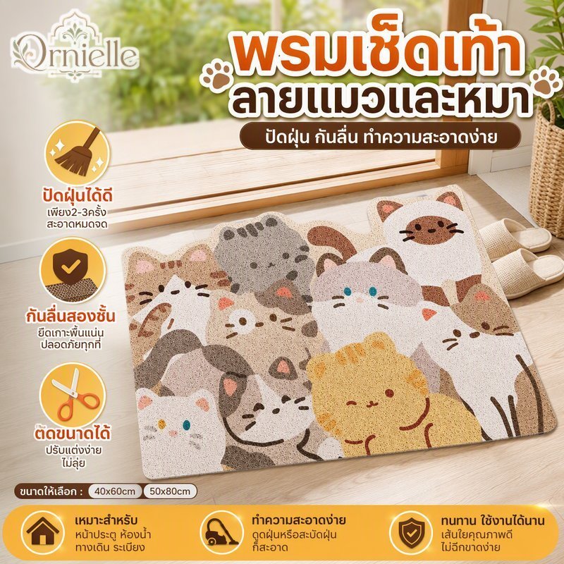 เสื่อประตูฝุ่นดักจับไม่ลื่นตัดทําความสะอาดง่ายน่ารักแมวสุนัขรูปแบบบ้านห้องน้ํา