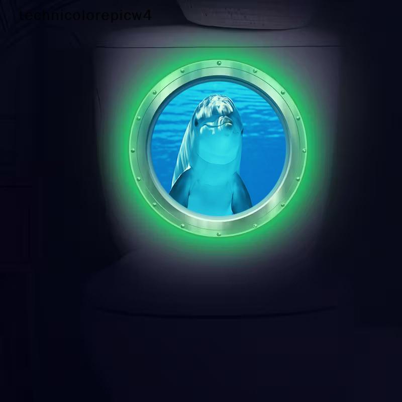 Tpth Dolphin Penguin Glow-in-the-Dark ห้องน้ําสติกเกอร์ Self-Adhesive ที่ถอดออกได้ PVC Wall Decals ส