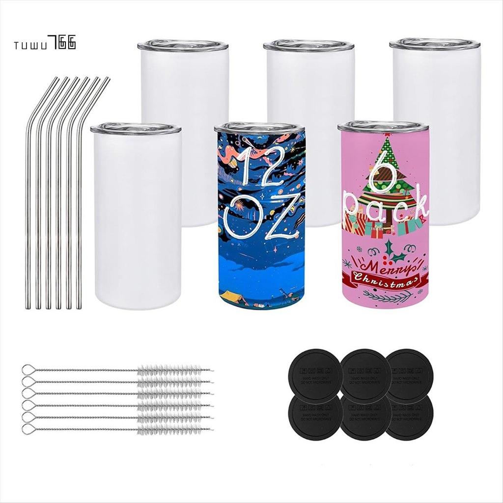 [tuwu766]Pack of 6 12 Oz Sublimated Tumblers Blank, Insulated Stainless Water Bottles พร้อมฝาปิดและห