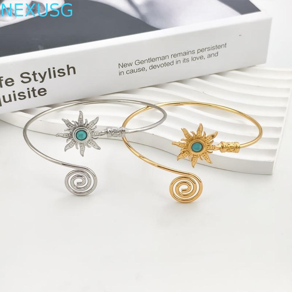 NEXUSG Cuff กําไลข้อมือสําหรับผู้หญิง, Turquoise Sun Arm Cuff, Simple Alloy Arm Chain อุปกรณ์เสริมข้