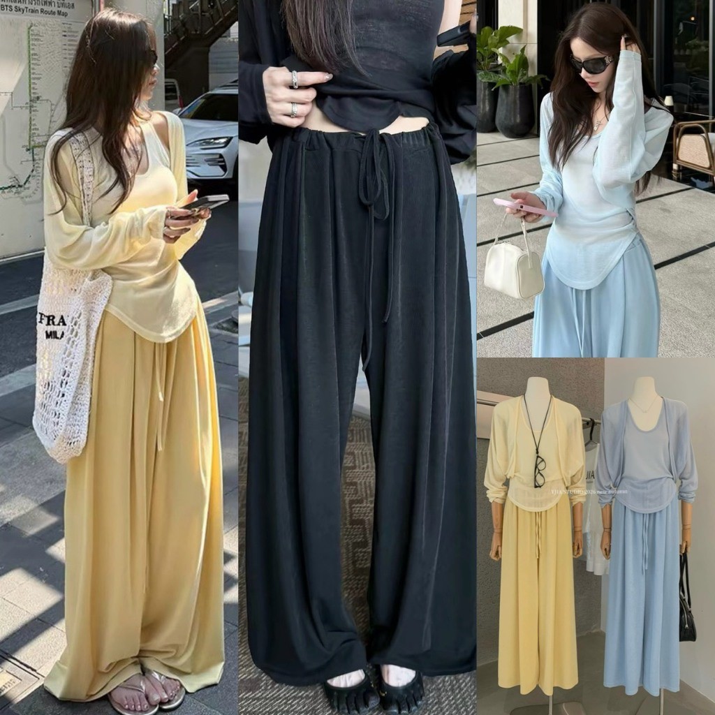 ❤ 🧵 🇰🇷 Y9226 ชุดเซต 3 ชิ้นสุดพริ้วที่ต้องมีติดตู้! ✨ ได้ทั้งเสื้อคลุม เสื้อกล้าม และกางเกงขายาว แฟชั่นเกาหลี TAG Yjia 🧵🧡