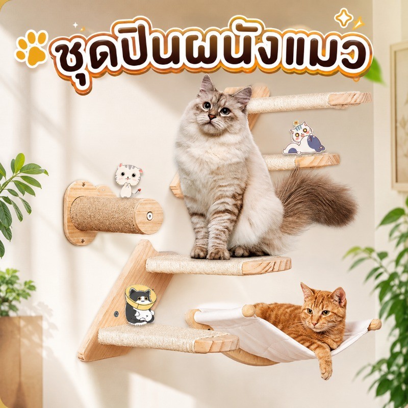 เปลญวนแมว โพสต์รอยขีดข่วนแมว ของเล่นติดผนัง กล่องแมวติดผนังสนามเด็กเล่นแมว ที่ลับเล็บแมว ชุดบันไดแมว สำหรับติดผนัง