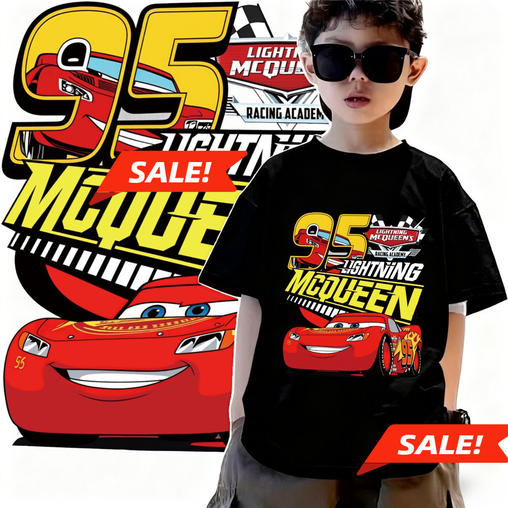 220G 100% Cotton Tshirt McQueen เสื้อยืดเด็กหลวมรอบคอสั้น,Lightning ชุดสําหรับ -12 Yrs