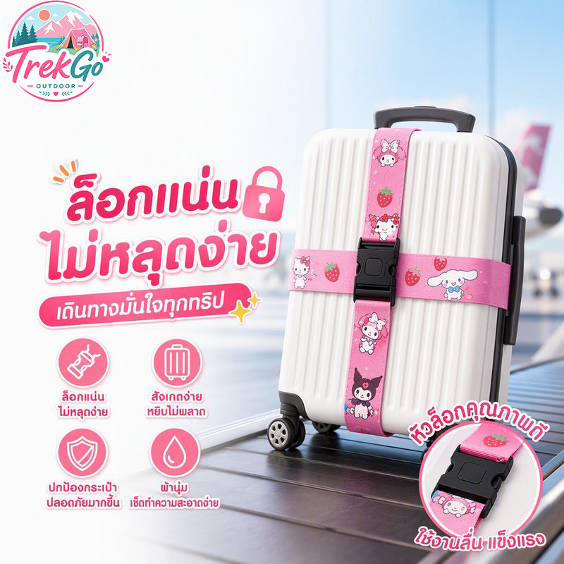 สายรัดกระเป๋าเดินทาง เข็มขัดรัดกระเป๋า ลายการ์ตูน ปรับความยาวได้ หัวล็อก ABS แข็งแรง ทนทาน