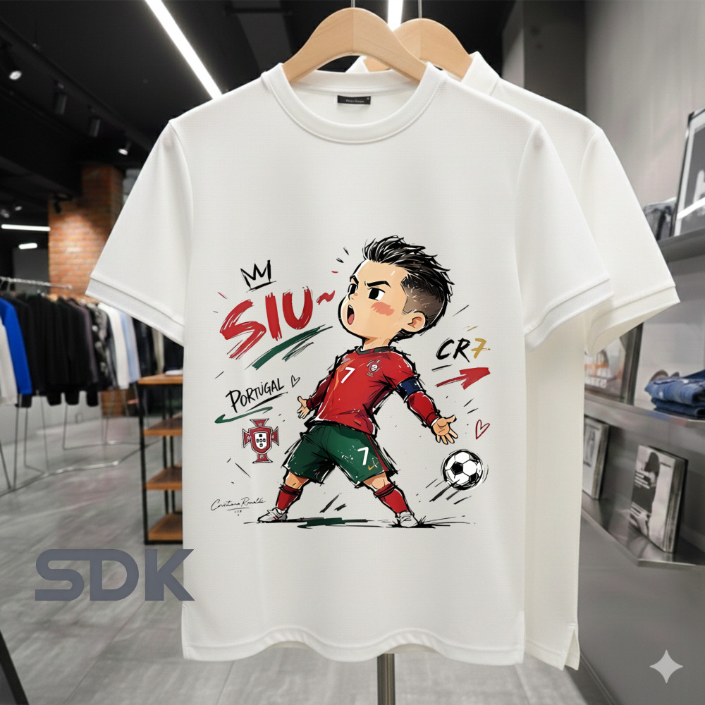เสื้อยืดแฟชั่นลายการ์ตูนนักเตะCR7สุดเท่ผ้าคอตตอนนุ่มใส่สบายสําหรับผู้ชายสไตล์สปอร์ตคุณภาพพรีเมียม