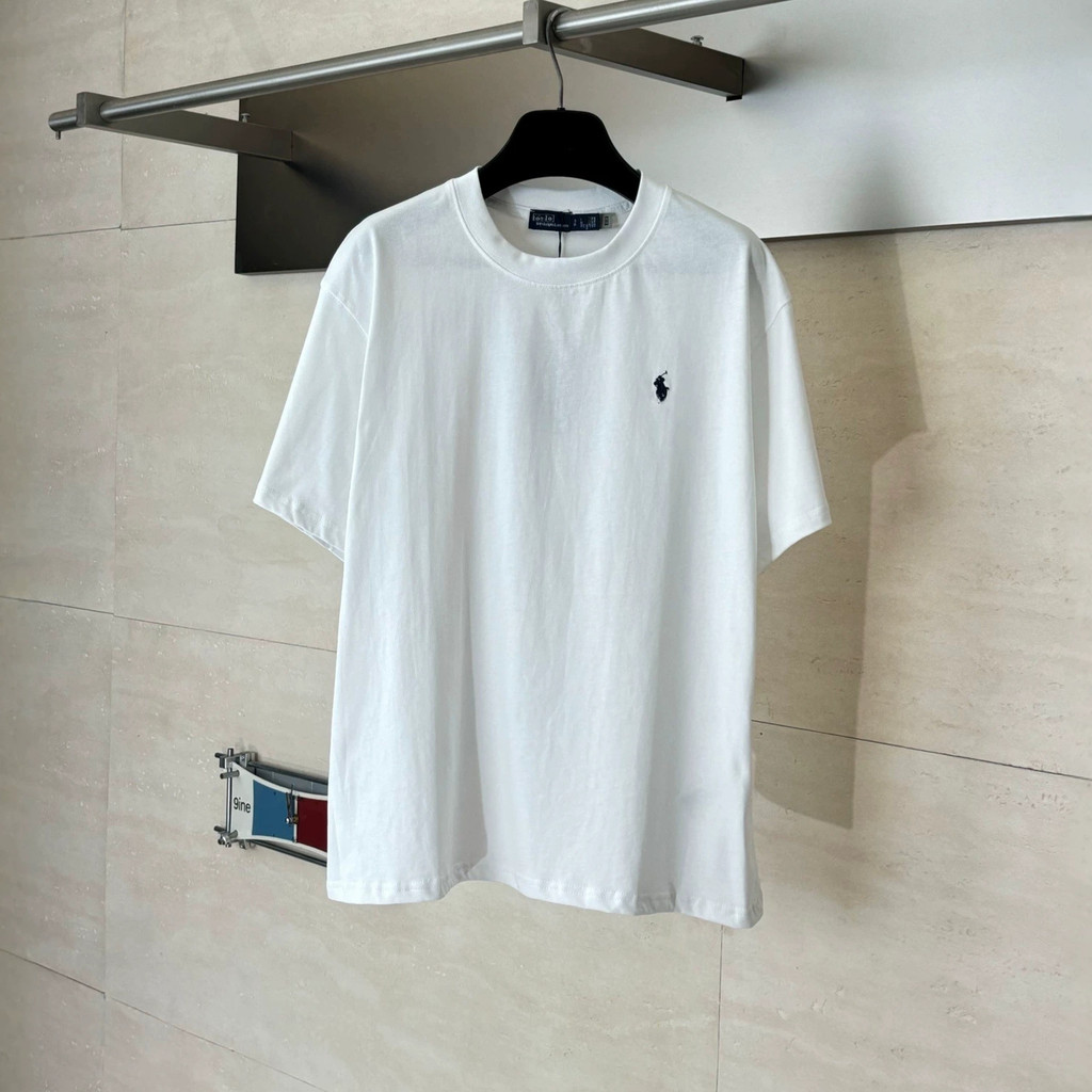 TJ1V RL 26SS ฤดูร้อน PoLo Pony ปักโลโก้รอบคอแขนสั้นผู้ชายผู้หญิงเสื้อยืดลําลอง