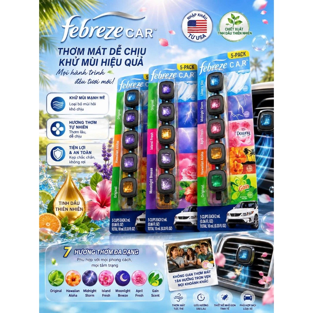 Premium Febreze Car Perfume Febreze Car Vent Air Freshener (หลายกลิ่น)