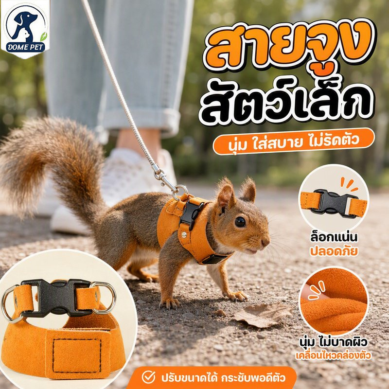 สายจูงสัตว์เล็ก เชือกจูงหนูแฮมสเตอร์ สายจูงกระรอก ป้องกันหลุด น้ำหนักเบา นุ่มสบาย พกพาง่าย