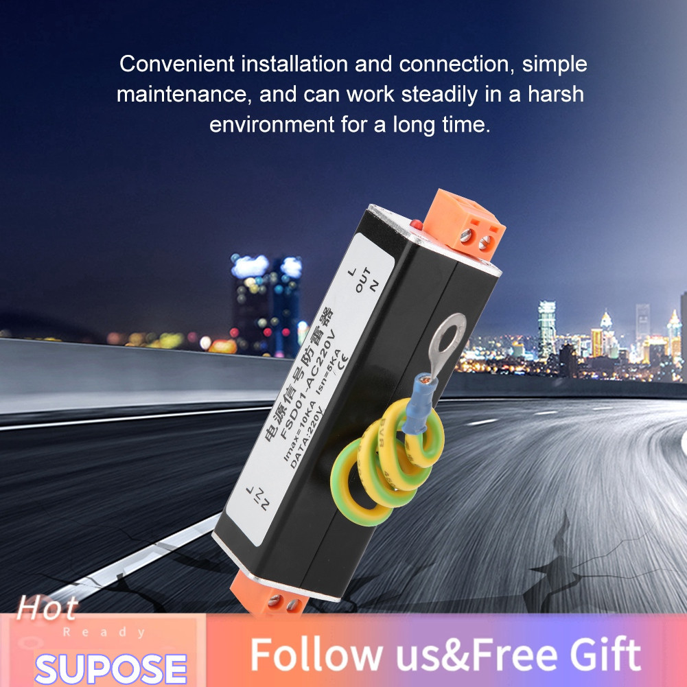 Supose AC220V อุปกรณ์ป้องกันไฟกระชากไฟ AC Lightning Arrester SPD สำหรับกล้องวงจรปิด AC/DC