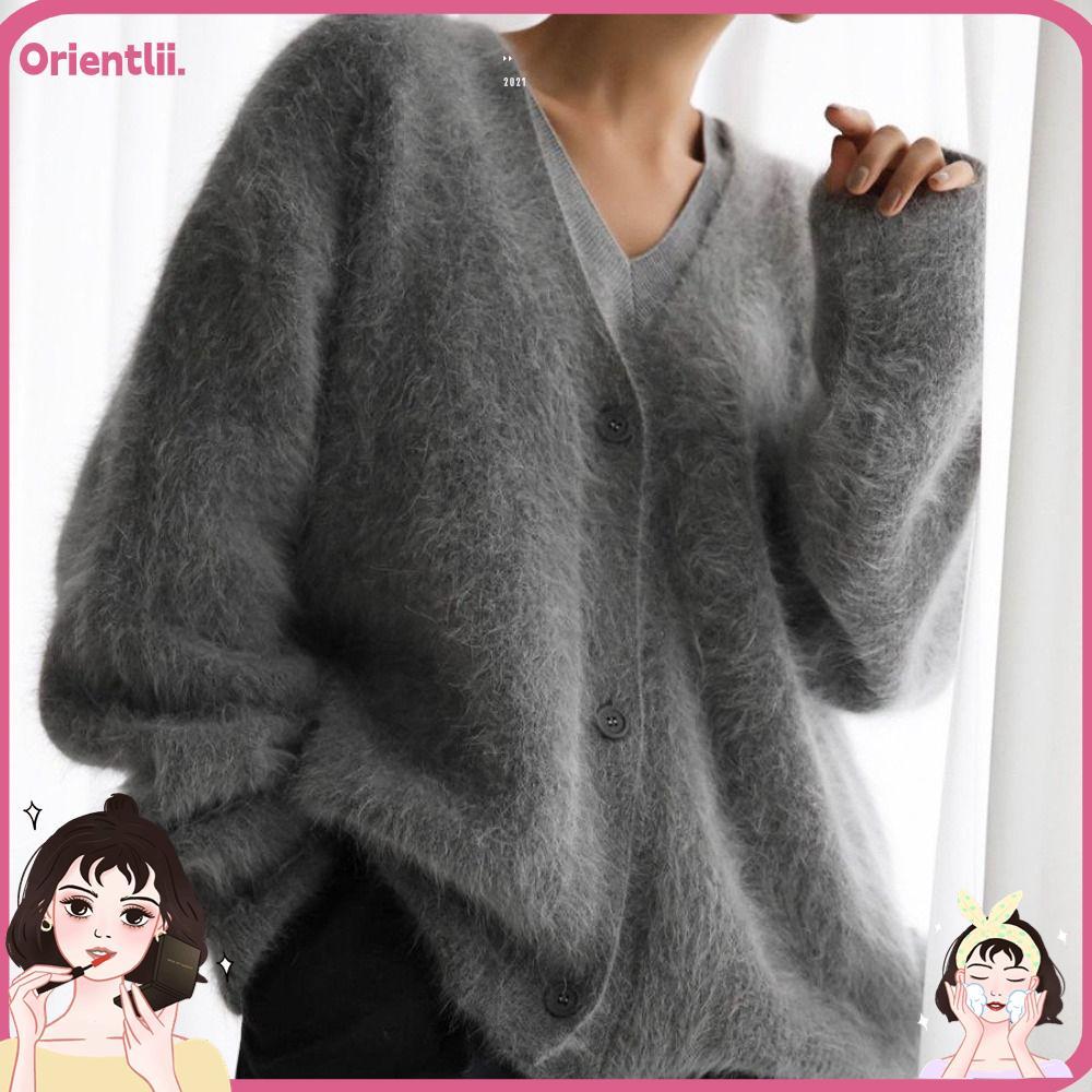 ORIENTTK V Neck cardigan Knit Button Front Fuzzy Cardigan, High Quality V Neck Long Sleeve Warm Butt