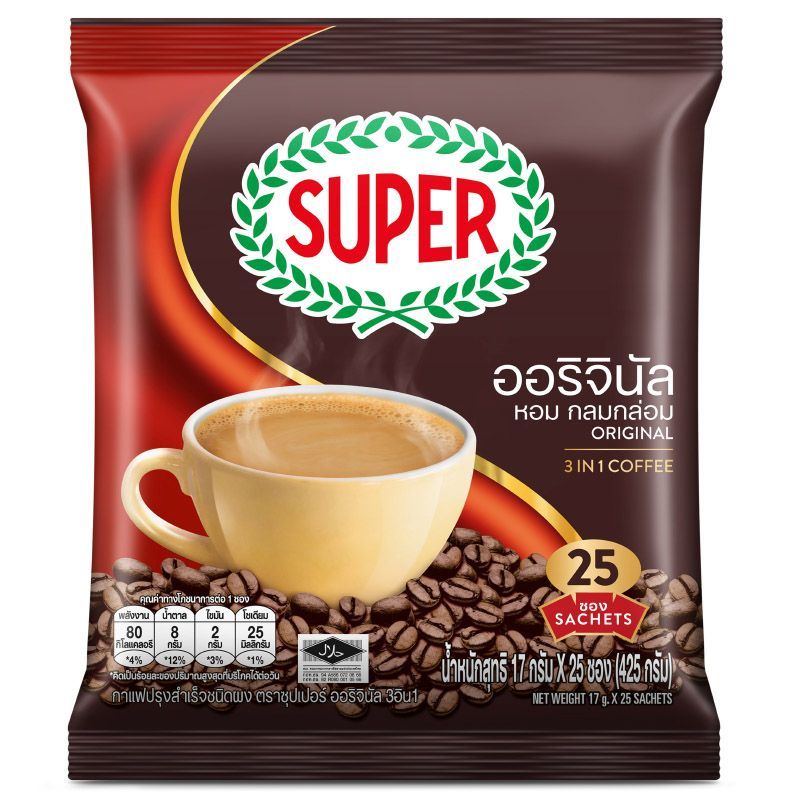 ซุปเปอร์ออริจินัลกาแฟปรุงสำเร็จชนิดผง 17กรัม แพค 25ซอง Super Original 17gX25 [หมายเลขบาร์โค้ด 8888240000040 ]