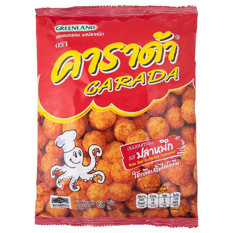 คาราด้าขนมกรอบปลาหมึก 52กรัม Carada Snack Squid 52g. [หมายเลขบาร์โค้ด 8855588141049]