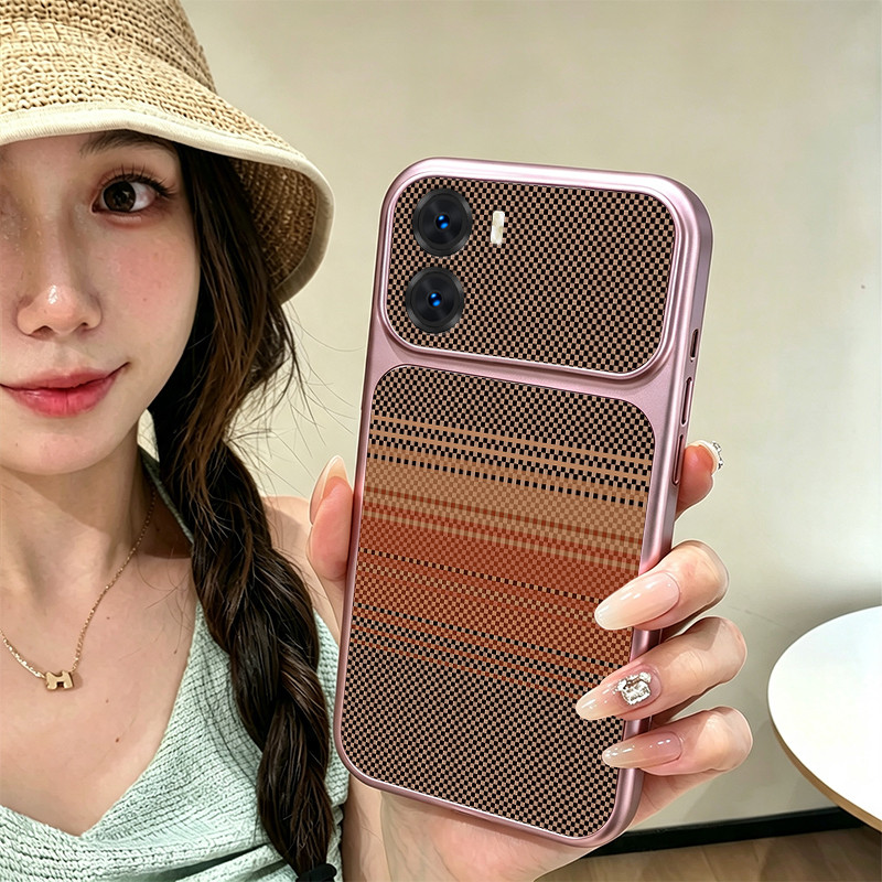 PBZZ สําหรับ VIVO Y36 Y27 4G y27s y76 y77 Y36 Y27 y39 y38 y18 Y28 5g โทรศัพท์กรณี Softcase ซิลิโคนกันกระแทกใหม่ออกแบบความงามน่ารักสีชมพู Retro ลายสก๊อตสําหรับสาว JSQZ1