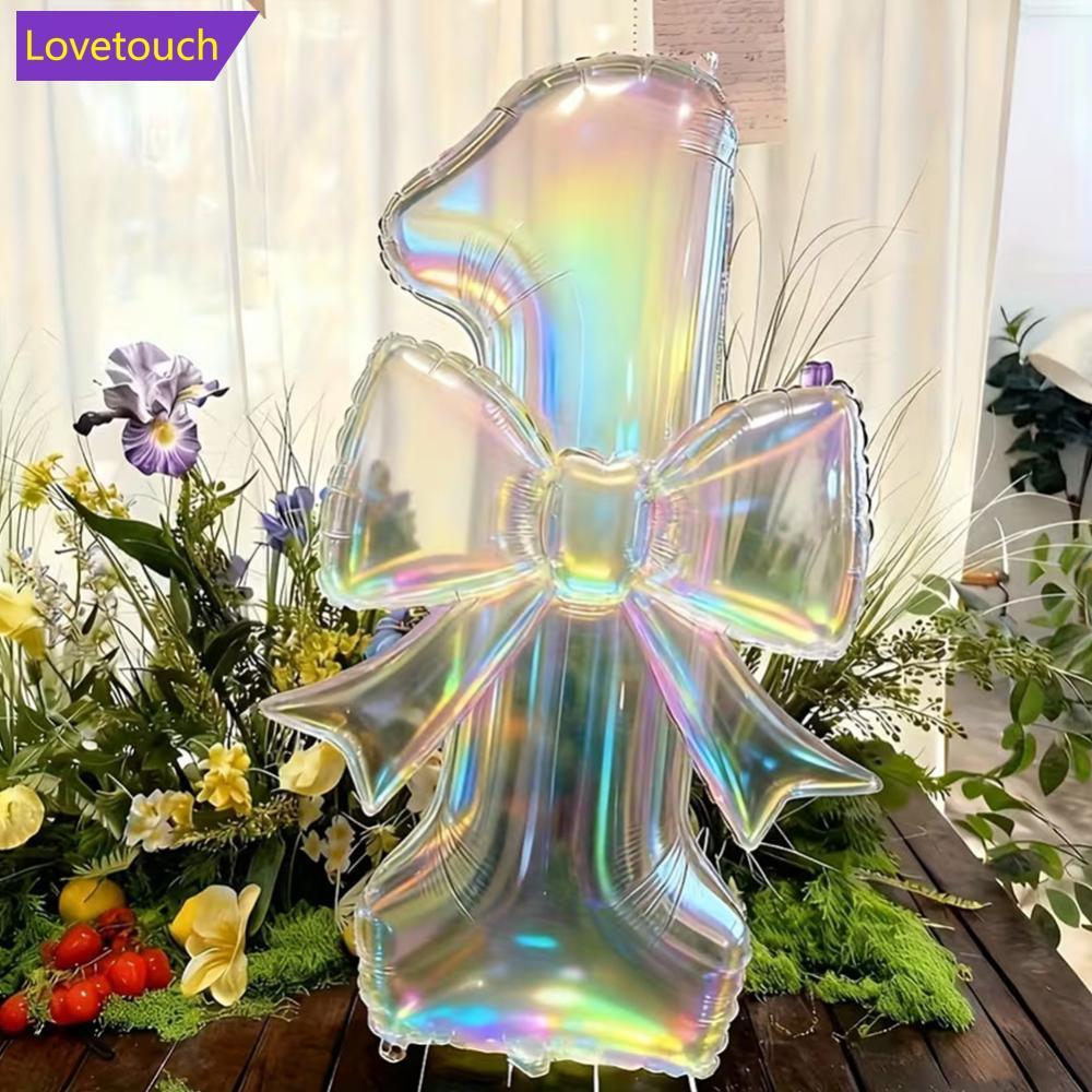 LOVETOUCH 40 นิ้วโปร่งใส Iridescent จํานวนลูกโป่งฟอยล์ 0-9 พร้อม Bowknot บอลลูนชุดวันเกิด Baby Showe