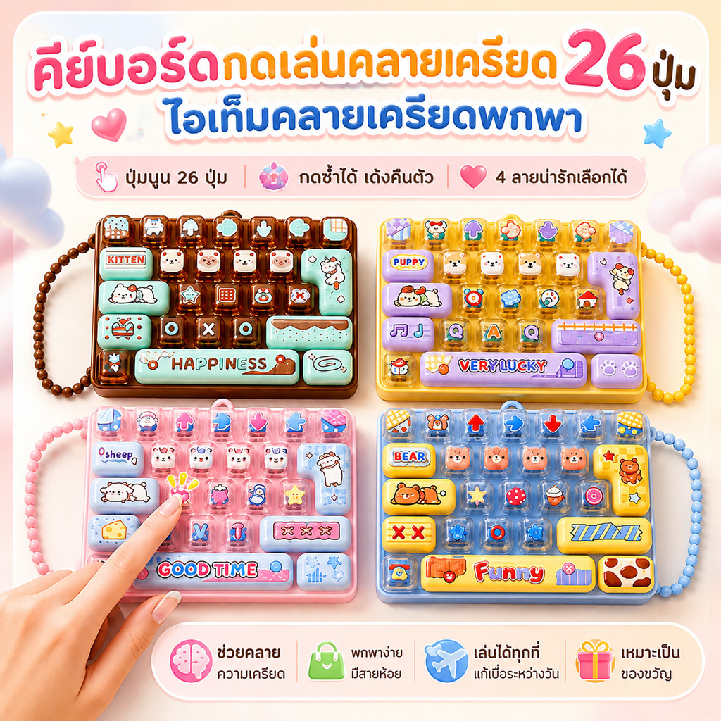 ส่งไว พวงกุญแจคีย์บอร์ด 26 ปุ่ม ของเล่นคลายเครียด ปุ่มกดเด้งใส กดเพลิน พกพาห้อยกระเป๋า ของขวัญเด็ก