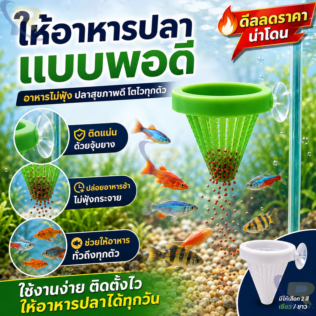 ชามให้อาหารปลา ที่ใส่อาหารปลา อุปกรณ์ให้อาหารปลา ติดตู้กระจก กันอาหารกระจาย รักษาน้ำใส ใช้กับปลาเล็ก ปลากัด