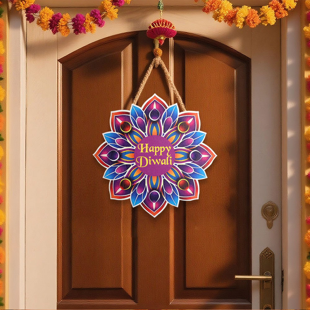 Happy Diwali ประตู Garlands แขวน Deepavali ป้ายไม้ตกแต่งสําหรับประตูด้านหน้าห้องนั่งเล่น Wall Diwali