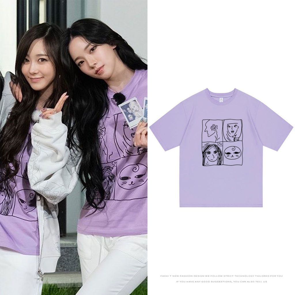 K-pop Aespa AEspa Party เสื้อยืดผ้าฝ้ายผู้หญิงฤดูร้อน