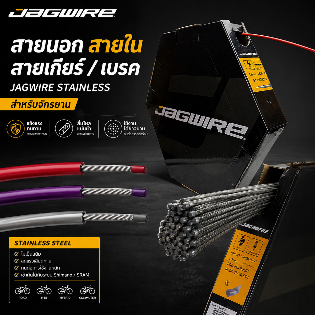 สายนอก สายใน สายเกียร์/เบรค JAGWIRE Stainless สำหรับจักรยานเสือหมอบ/เสือภูเขา