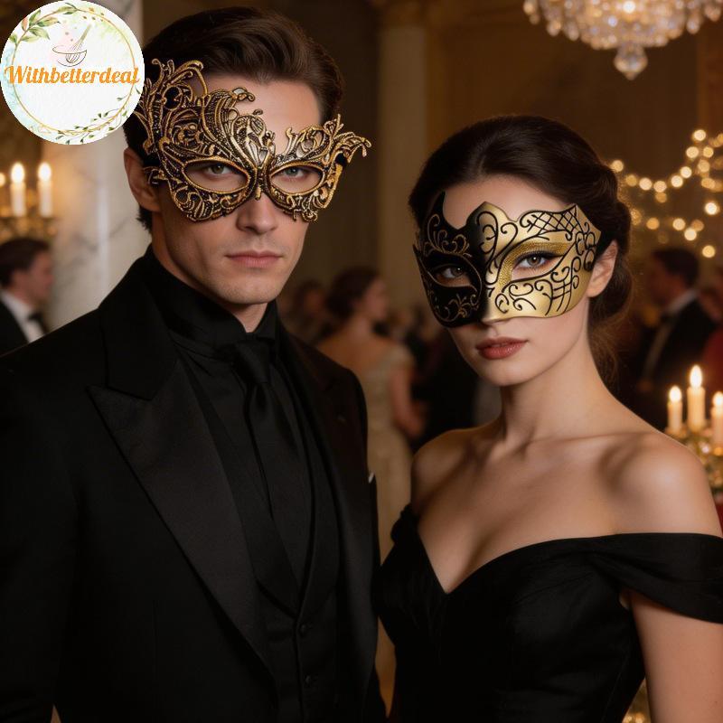Withbetter 2 ชิ้นลูกไม้ Masquerade หน้ากากชุด Elegant Bla Venetian คู่หน้ากากสําหรับ Christmas Party