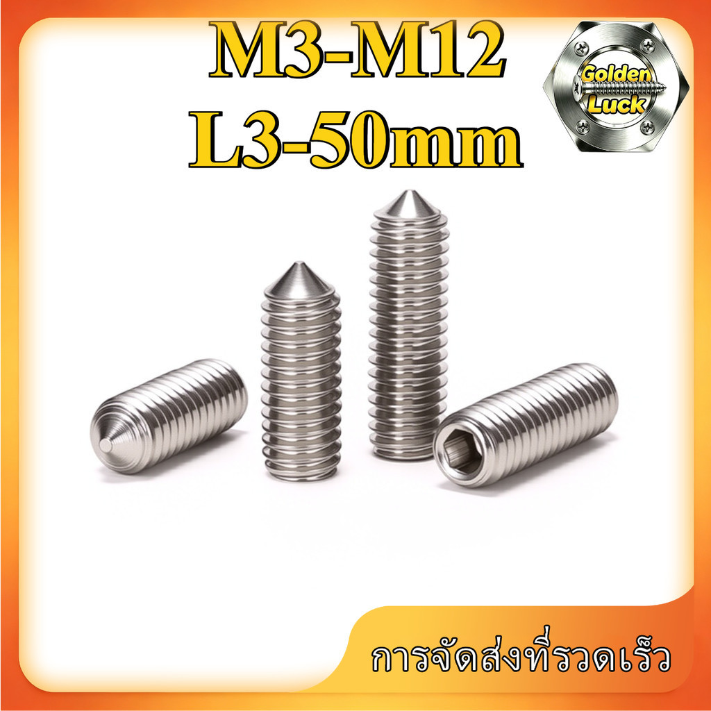 สกรูตัวหนอน M3-M12 สแตนเลส 316 แข็งแรง กันสนิม (2-100pcs) GoldenLuck-