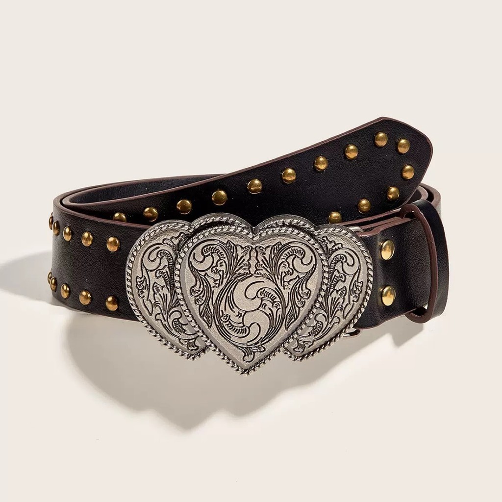 American Retro Punk สไตล์ Rock สไตล์ Rivet Love เข็มขัดเอเชียวัฒนธรรม y2k สาวร้อน High-End All-Match