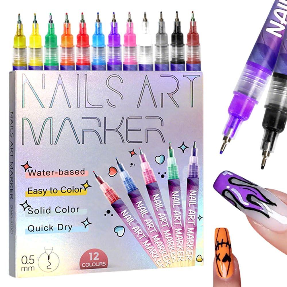 12 Colors Nail Art Pens Set, 2026 New Nail Art Markers for Gel Nails, 3D Nail Polish Pens Quick Dryi