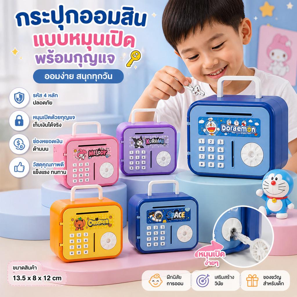 กระปุกออมสินการ์ตูนเฮลโลคิตตี้ เมโลดี้ ขนาดเล็ก เปิดปิดด้วยกุญแจ ของเล่นสำหรับเด็ก ของขวัญ