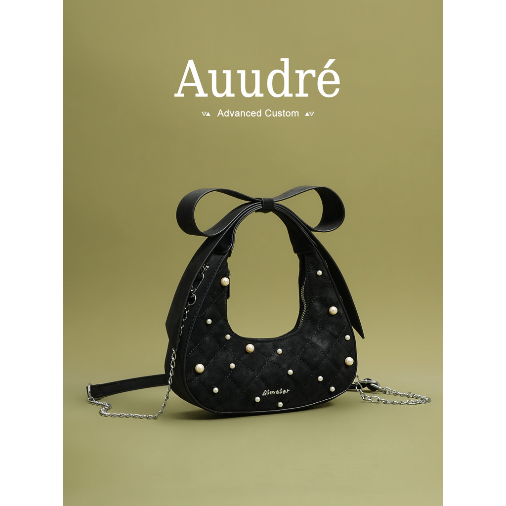 Audre Niche Design Bow กระเป๋าถือผู้หญิง 2026 สไตล์ใหม่ All-Match Pearl Chain Cross-Body Bag