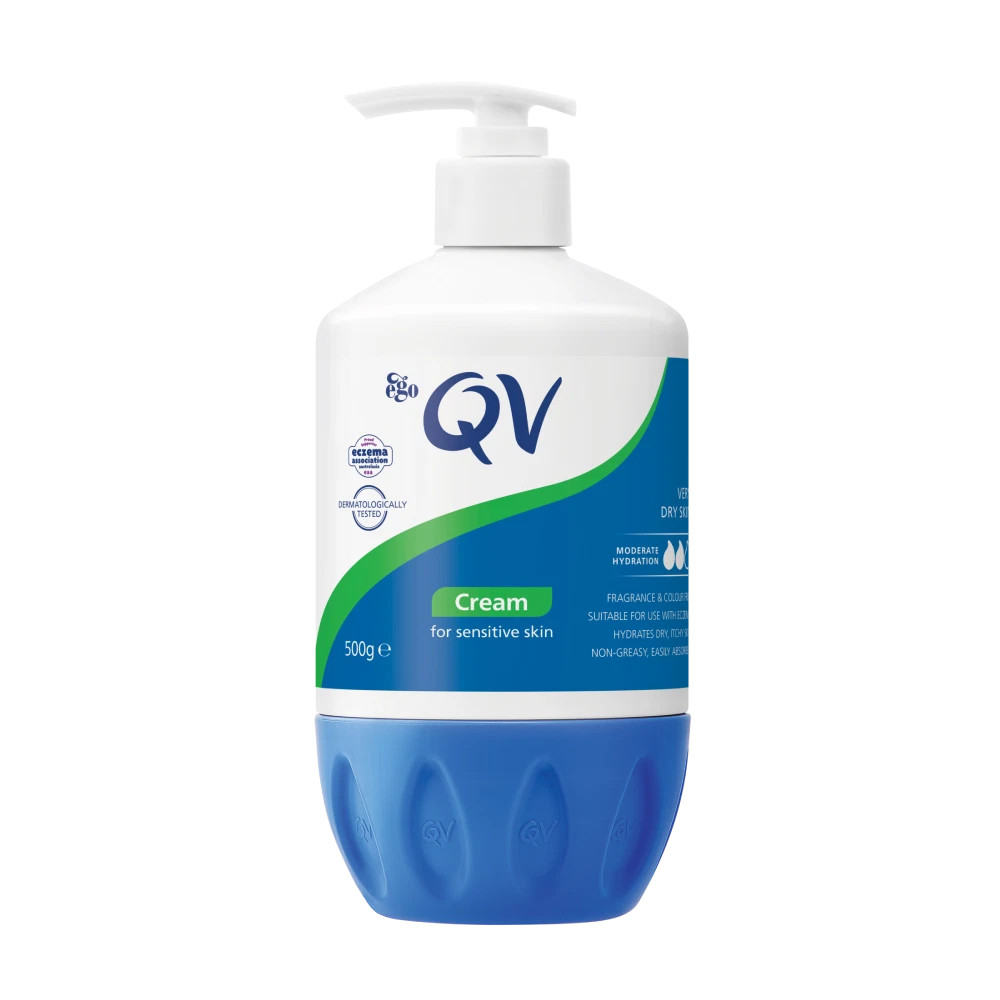 QV Moisturising Cream 500g ขวดปั๊มโลชั่นให้ความชุ่มชื้นปราศจากน้ําหอมสําหรับผิวบอบบางที่ละเอียดอ่อน