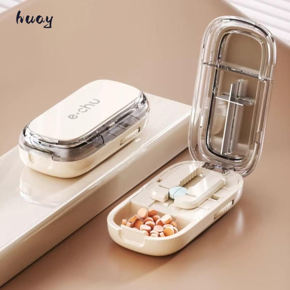 HUAYU Quartering Pill Cutter, Divider Organizer ยาแท็บเล็ตกล่องเก็บยา,กันฝุ่น Crusher Pill Cutter สํ