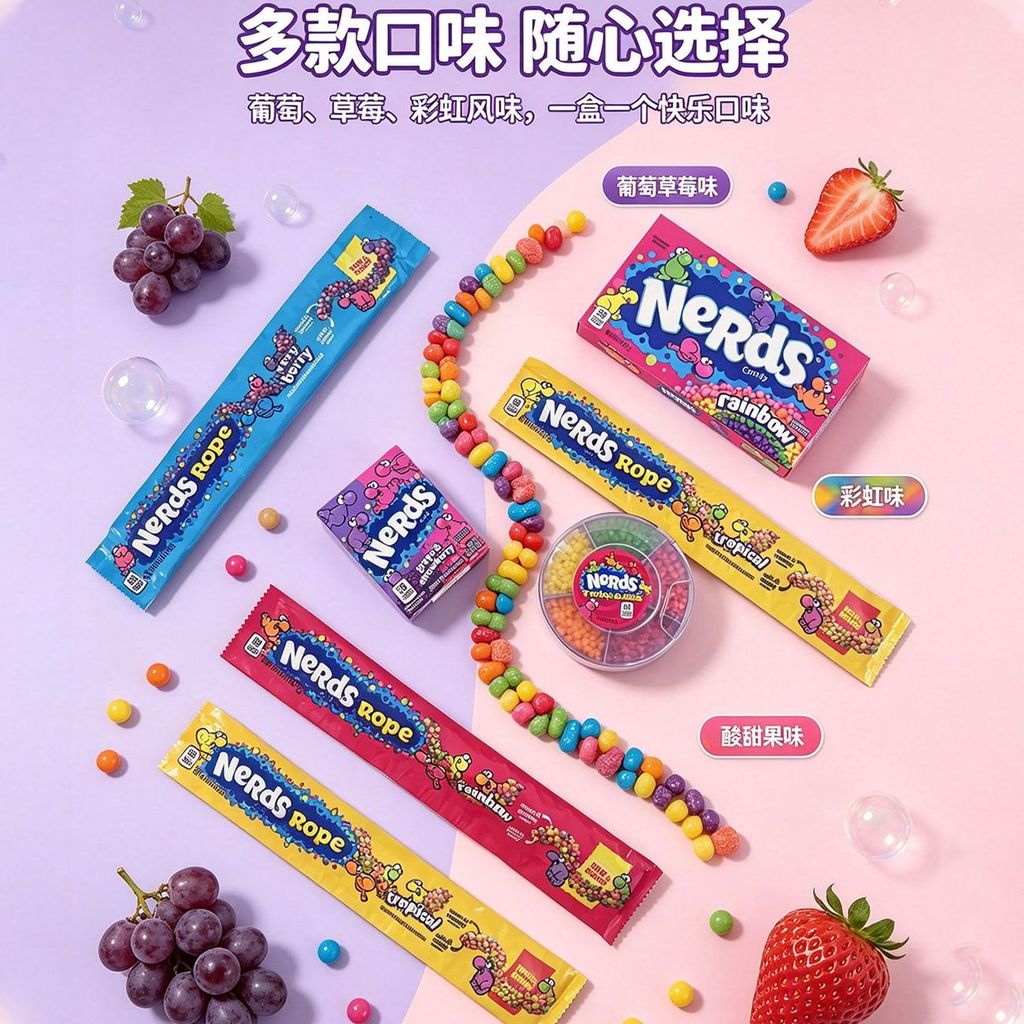 สไตล์ใหม่ NERDS NERDS ลูกอมสายรุ้งนําเข้าจากสหรัฐอเมริกา ลูกอมเหนียว ลูกอมรส Bagged Boxed Casual Sna