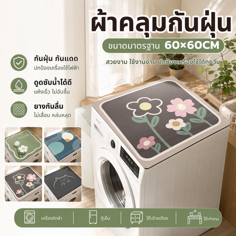 COD ผ้าคลุมกันฝุ่น 60*60CM เหมาะสำหรับตู้เย็น เครื่องซักผ้า โต๊ะข้างเตียง ทำความสะอาดง่าย แผ่นกันฝุ่น
