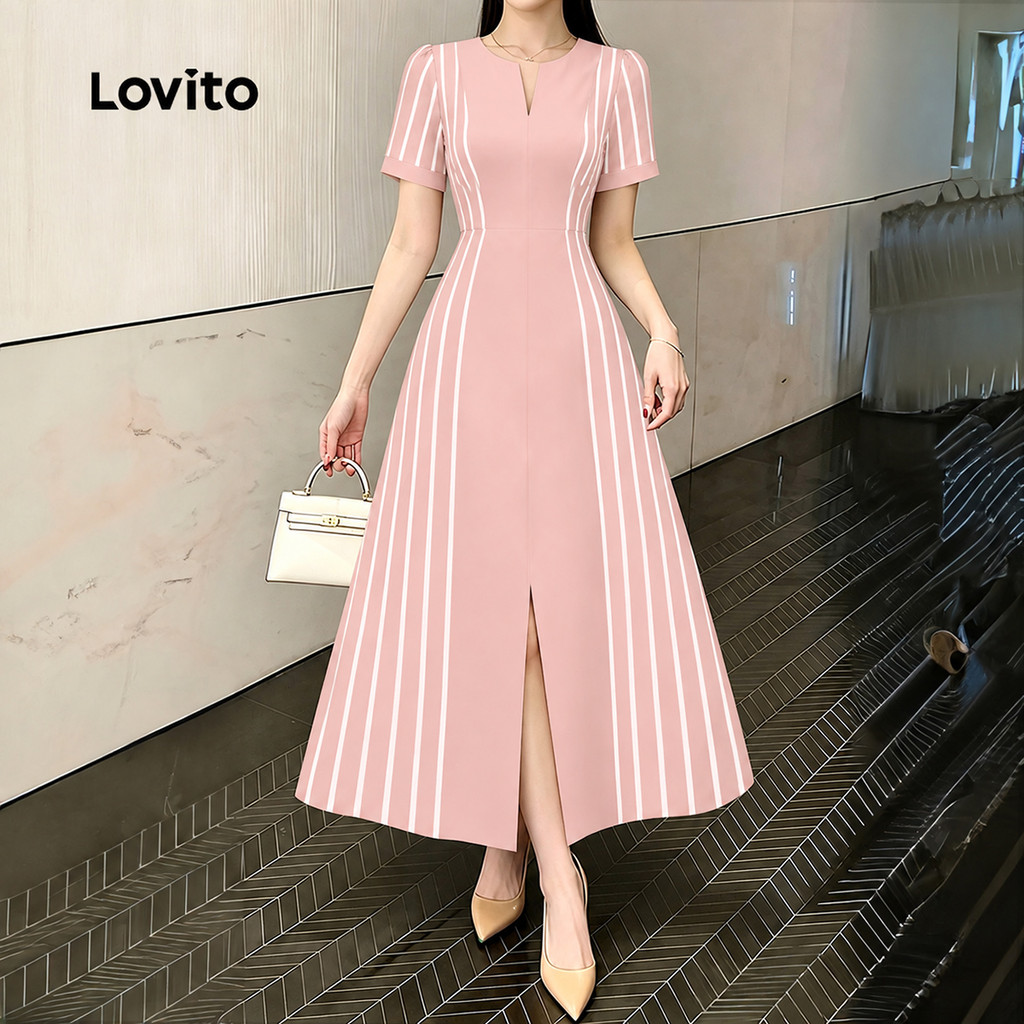 Lovito فستان نسائي مقلّم بسحاب طويل — صورة 6