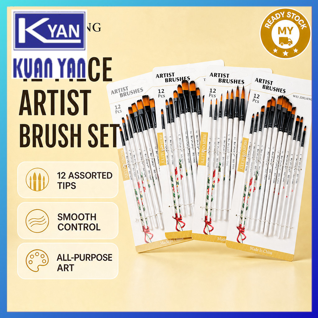 WEI Zhuang ชุดแปรงศิลปิน 12 ชิ้น Berus Luisan Pelbagai Saiz Craft DIY Fine Detail 中文笔套装