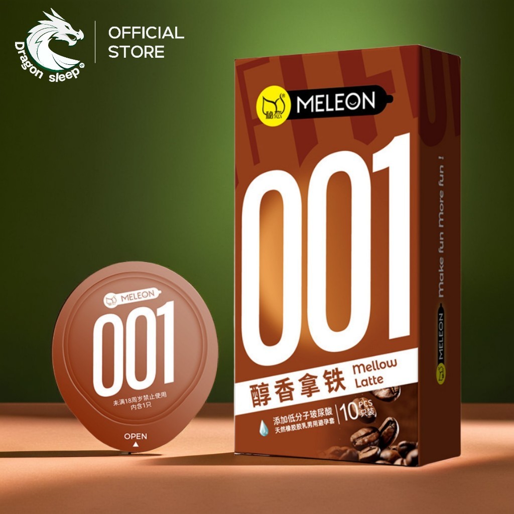 Meleon ถุงยางอนามัย กลิ่นลาเต้ บาง 001 ไซส์ 52±2 ไฮยาลูรอน 1600 มก New