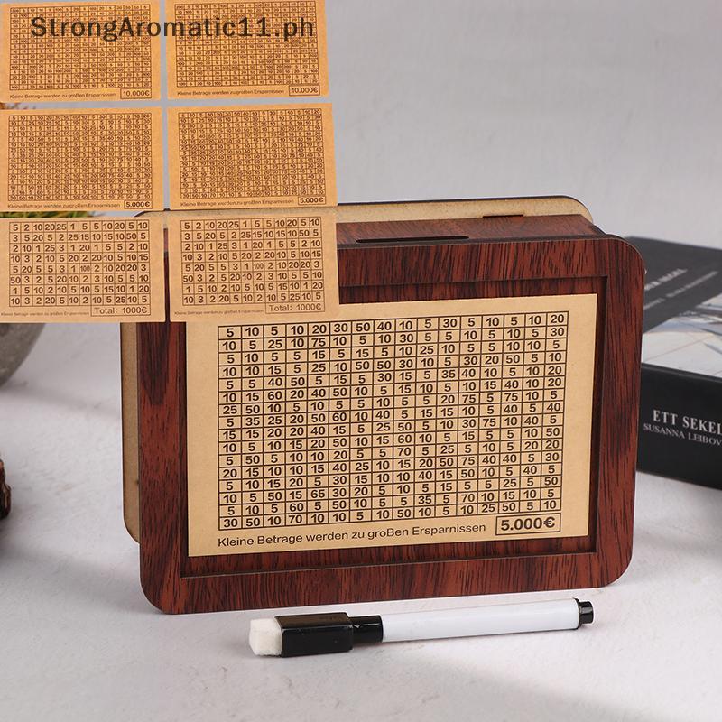 StrongAromatic 1 ชุดไม้ Piggy Bank คอนเทนเนอร์เงินกล่องเงินสําหรับเงินสด Treasure เหรียญกรณี 1000/50