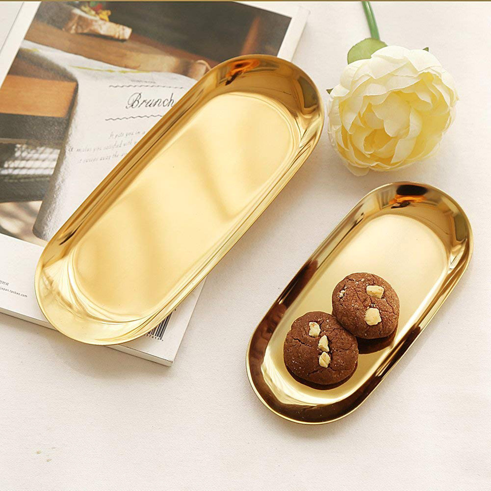 MRBUNNY#Food Plate Jewelry Tray Food Tray Oval Stainless Steel Kicth Holder Tray