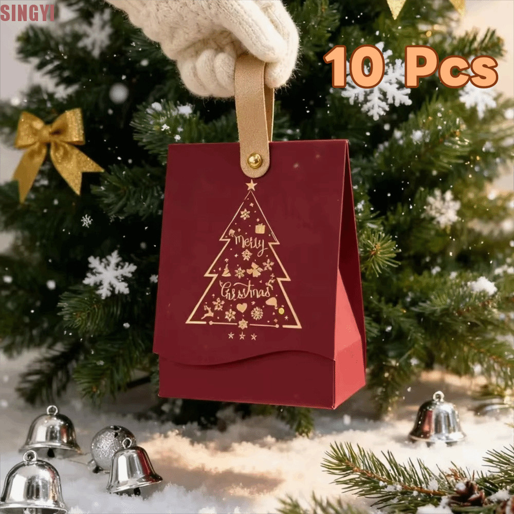SINGYI 10PCS Christmas Party Gift Packaging Bag,สี่เหลี่ยมจับหนังMerry Christmas Candy Gift Box,หนา 
