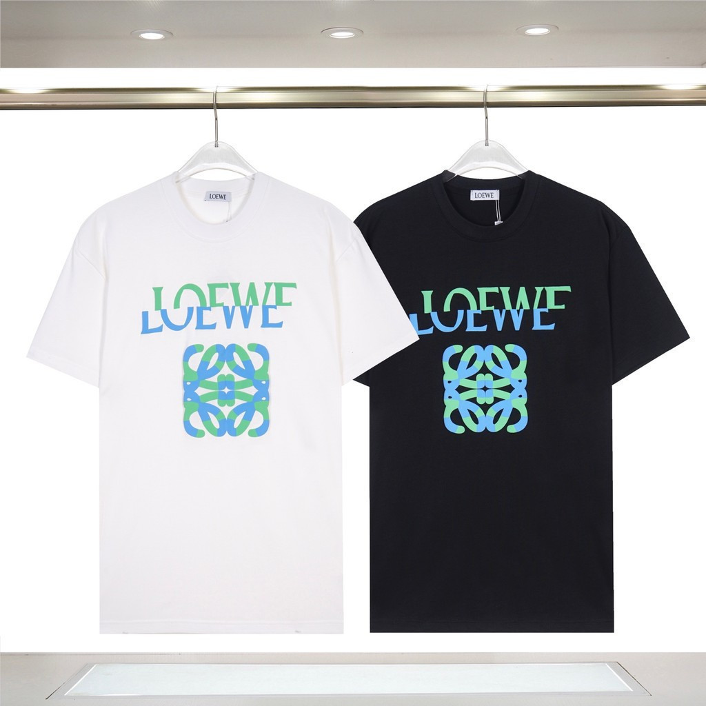 Loewe/Loewe/2026 เสื้อยืดคอกลมแขนสั้นสไตล์คู่ผู้ชายสไตล์ใหม่สีทึบ Bottoming การออกแบบด้านใน Sense Sl