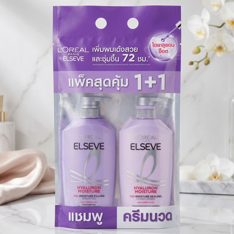เอลแซฟไฮยาลูรอนแชมพู 400มล. แพคพิเศษแชมพูคู่ครีมนวดผม 375มล. Elseve HyaluronSH400&Condi375