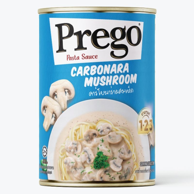 พรีโก้ซอสสปาเก็ตตี้ชนิดครีมผสมเห็ด 295กรัม Prego Cream Mushroom Carbonara Pasta Sauce 295g.
